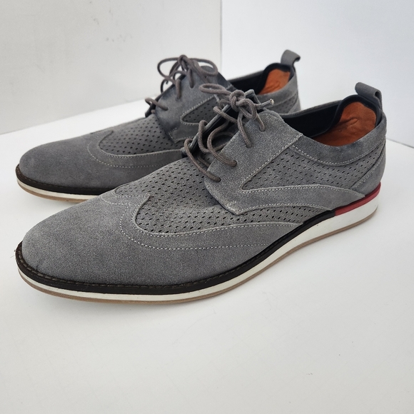 Thomas & Vine Jett Wing Tip Derby Gray Suede Upper Oxford Mens Shoes Sz 12 - Picture 2 of 12